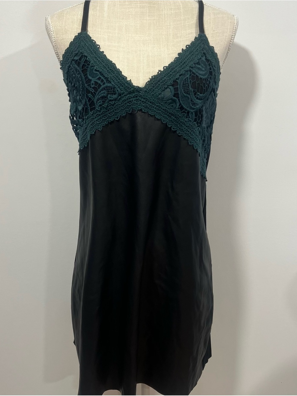 Zara AW17 Faux Leather Slip Dress with Teal Lace